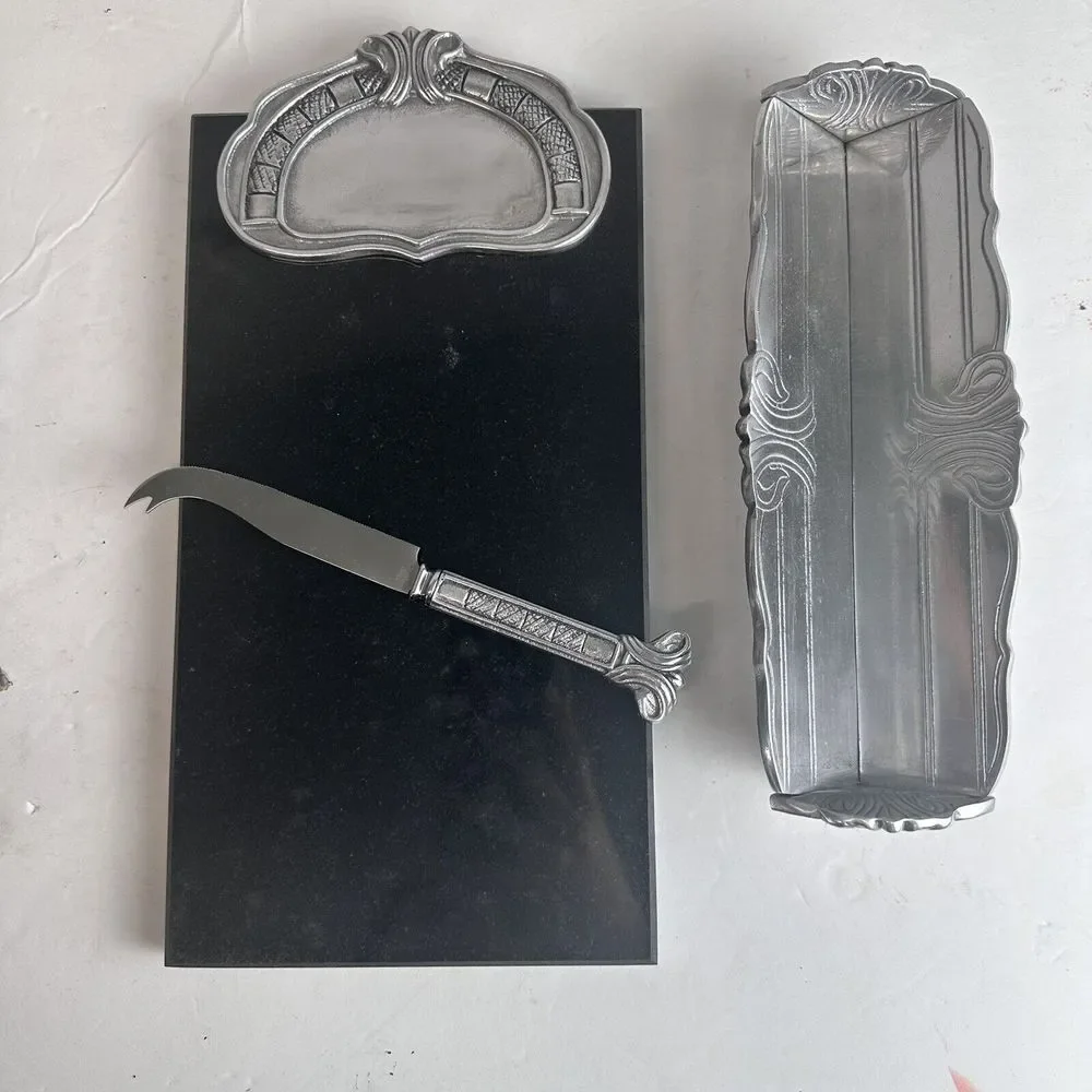 ARTHUR COURT‎ CHEESE/CRACKER KNIFE 3 SET Art Nouveau Design MARBLE 12X6 With Box